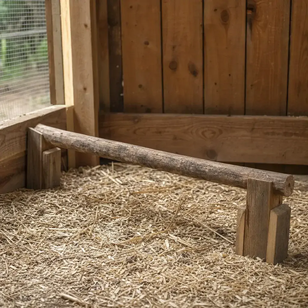 A low roost bar set up for older hens with limited mobility